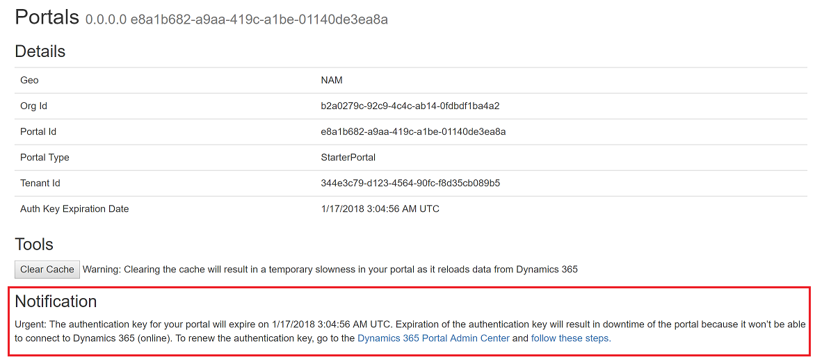 Notificación de claves de autenticación en portal.