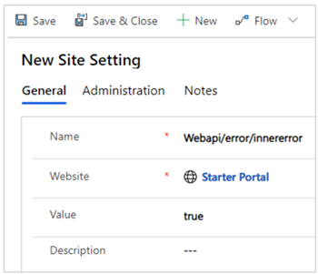 Habilite la configuración del sitio de error interno de la API web. 