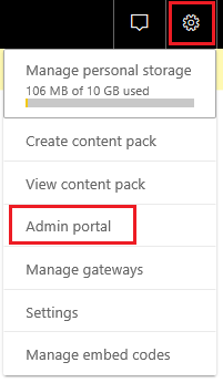 Seleccionar Portal de administración en servicio Power BI.