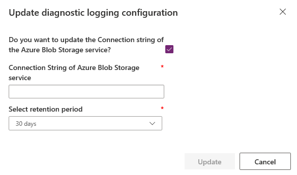 Actualizar ventana de configuración de registro de diagnóstico.