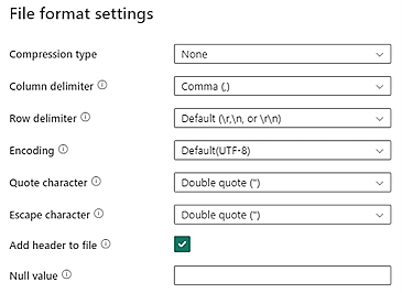 Captura de la pantalla de configuración de formato de archivo