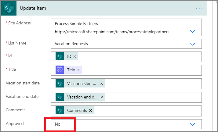 actualizar sharepoint para solicitudes rechazadas.