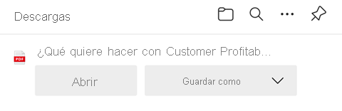 Recorte de pantalla de la selección de la opción para abrir o guardar el PDF.