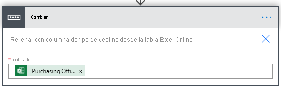 Screenshot that shows the Switch section where you populate the On box with the column in your Excel Online table.