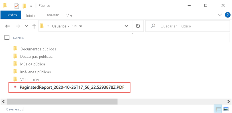 Power Automatic exporta un informe paginado en el formato especificado.