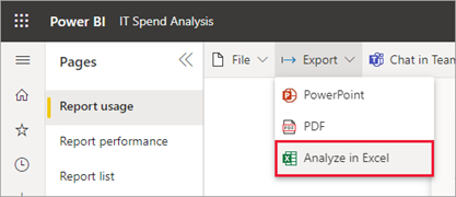 Captura de pantalla de Analizar en Excel.