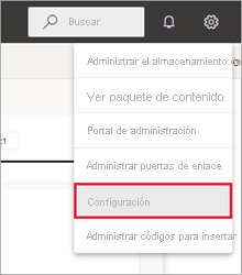 Captura de pantalla de la navegación al menú Configuración.