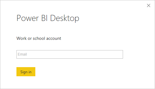 Captura de pantalla que muestra el inicio de sesión en Power BI Desktop.