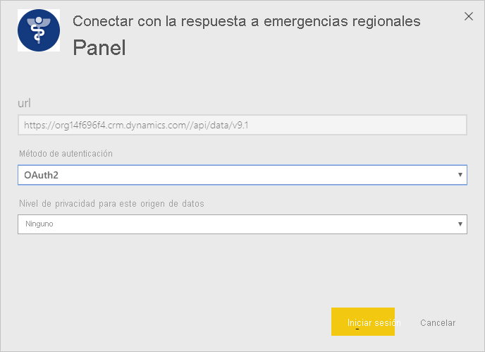 Regional Emergency Response Dashboard app authentication dialog