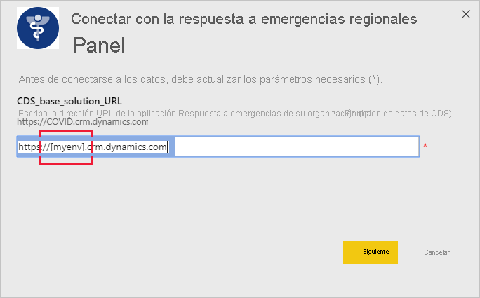 Regional Emergency Response Dashboard app URL dialog