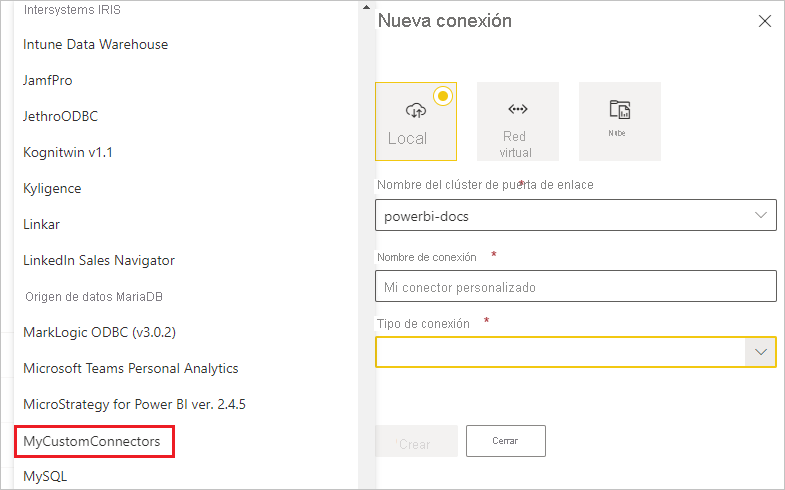 Screenshot that shows the Data Source list on the Settings page.