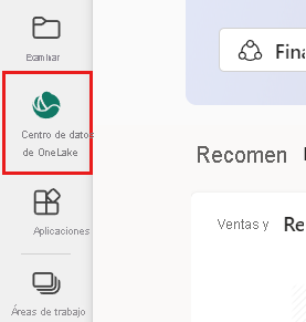 Captura de pantalla que muestra el panel de navegación del centro de datos de OneLake.