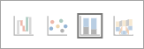 Captura de pantalla que muestra los iconos de gráfico de una información con el icono de gráfico de dispersión seleccionado.