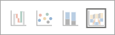 Captura de pantalla que muestra los iconos de gráfico de una información con el icono de gráfico de dispersión seleccionado.
