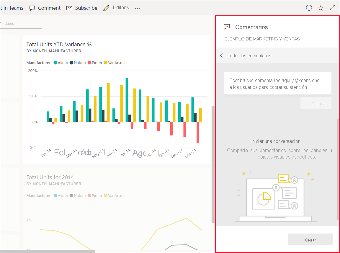 Screenshot showing a highlighted visual on a dashboard. The Comments section is outlined.