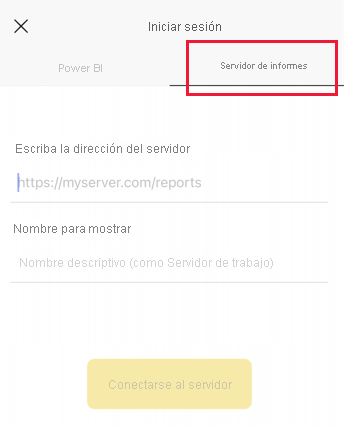 Captura de pantalla del cuadro de diálogo Iniciar sesión con Report Server resaltado.