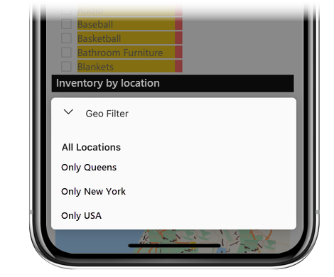 Captura de pantalla que muestra las opciones disponibles en un filtro geográfico.