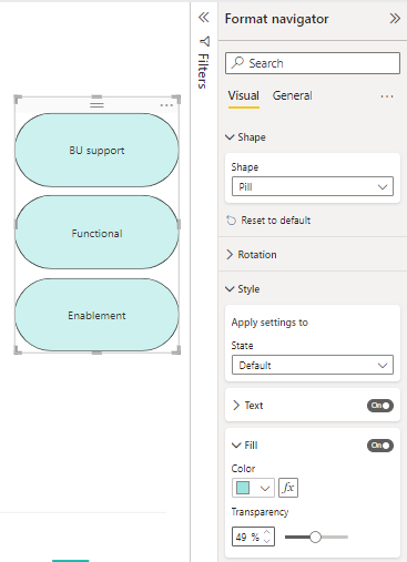 Captura de pantalla de la configuración de diseño de cuadrícula con botones de ejemplo en el objeto visual