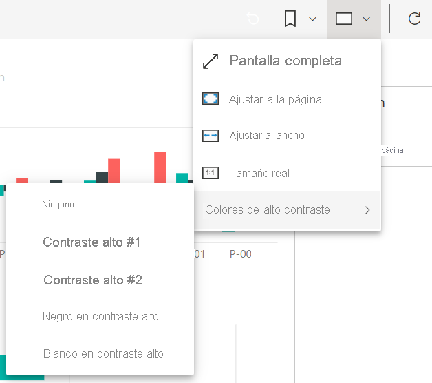 Captura de pantalla que muestra la configuración de las ventanas de contraste alto.