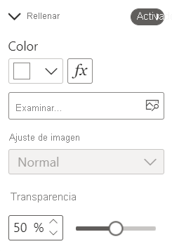 Captura de pantalla que muestra la configuración de la imagen de relleno.