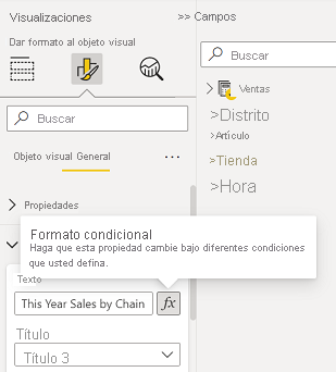 Captura de pantalla que muestra la opción de formato condicional de Power BI Desktop.