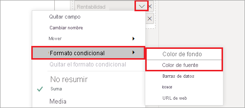 Color de fondo o Color de fuente en el menú de formato condicional