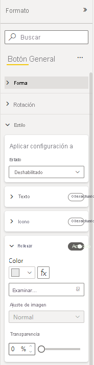 Captura de pantalla que muestra un relleno de botón deshabilitado con formato.