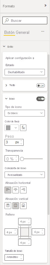 Captura de pantalla que muestra un icono de botón deshabilitado con formato.