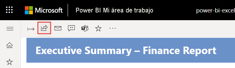 Captura de pantalla de la acción de compartir el informe desde el servicio Power BI.