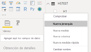 Captura de pantalla en la que se muestra la nueva jerarquía seleccionada en un menú contextual.