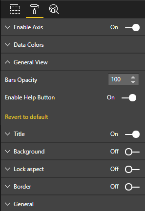 Captura de pantalla del panel Visualizaciones de Power BI, que muestra la nueva opción Habilitar botón de ayuda.