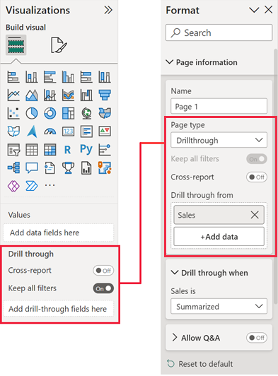 Captura de pantalla que muestra la opción Obtener detalles en la configuración de página del panel Formato.