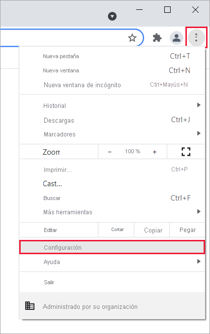 Captura de pantalla de Google Chrome en la que se muestra el botón Menú.