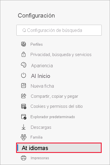 Captura de pantalla de Edge donde se muestra el botón Configuración.