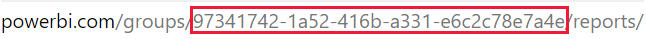 Captura de pantalla que muestra el GUID del identificador del área de trabajo en la dirección URL de servicio Power BI