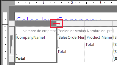 Captura de pantalla que muestra dónde arrastrar el borde de una columna para que sea más ancho.
