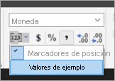 Captura de pantalla en la que se muestra dónde seleccionar Valores de muestra.