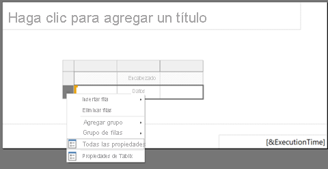 Captura de pantalla de las propiedades de la fila seleccionada.