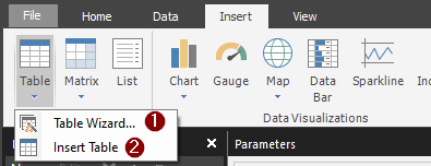 Captura de pantalla que muestra la opción de menú del Asistente para tablas.