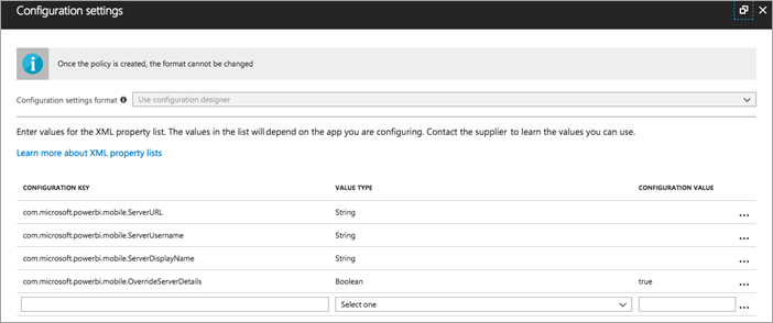 Intune configuration settings