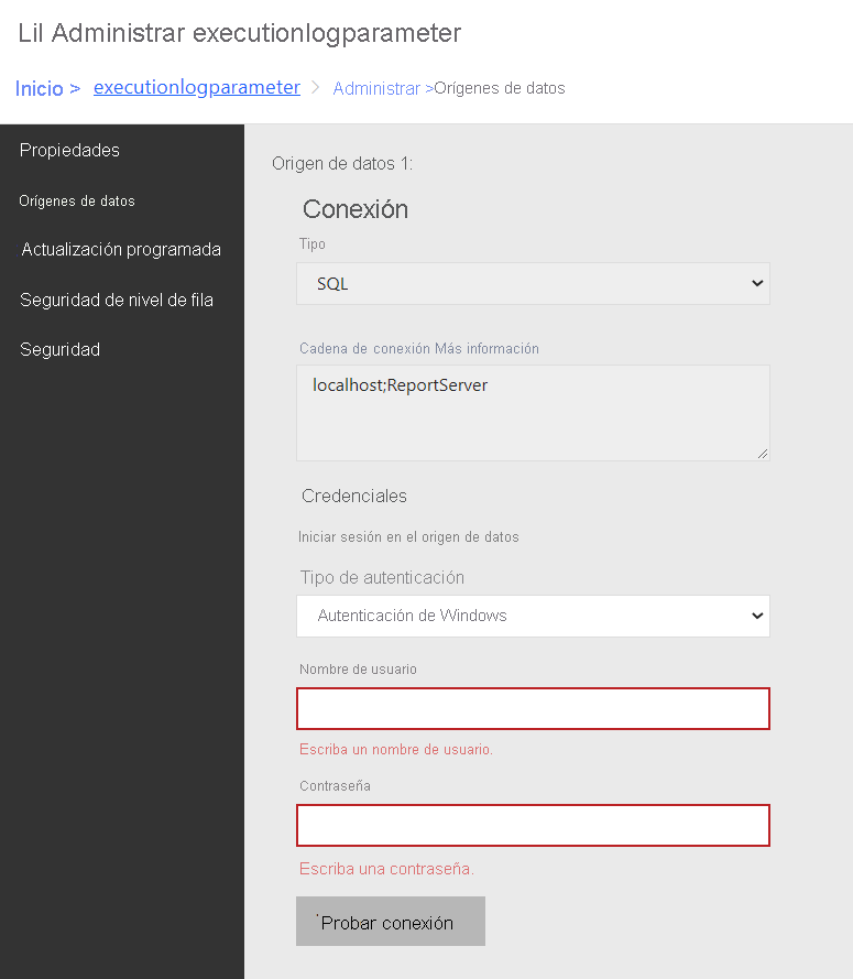 The data source management page.