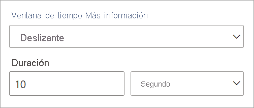 Captura de pantalla que muestra la configuración de duración de una ventana de tiempo deslizante.