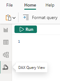 Captura de pantalla del icono de vista de consultas DAX en Power BI Desktop.