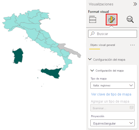 Captura de pantalla de un mapa de formas de Italia.