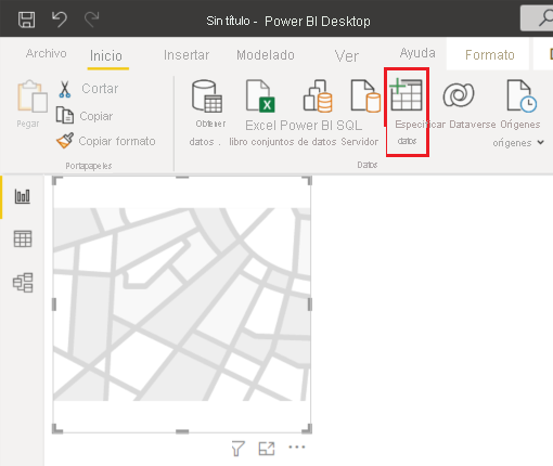 Captura de pantalla del botón de la barra de menús para escribir datos.