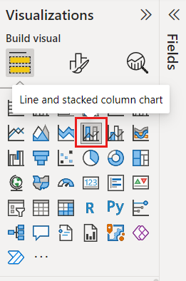 Icono del gráfico de líneas y columnas apiladas.