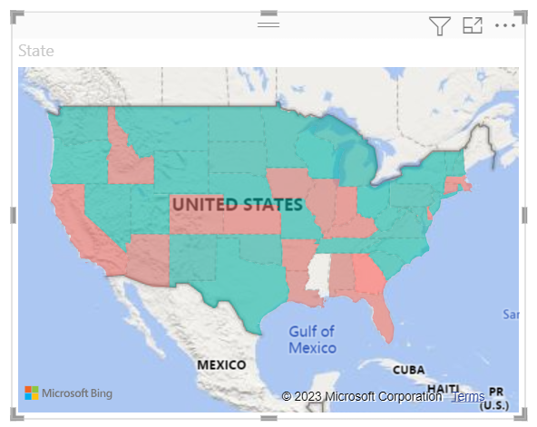 Captura de pantalla que muestra el mapa actualizado de áreas de color sombreado basadas en opinión sentimental.