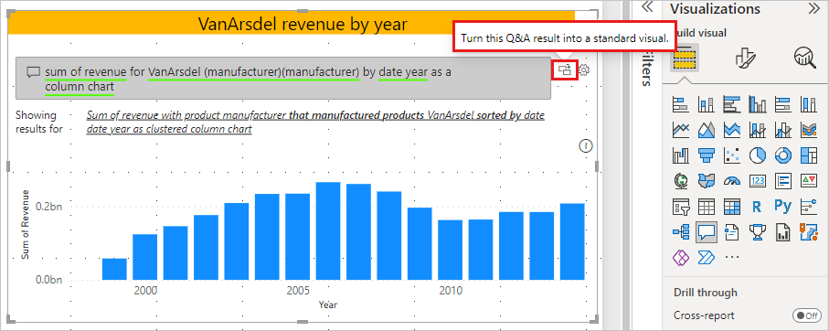 Screenshot that shows how to convert the Q&A visual into a standard visual.