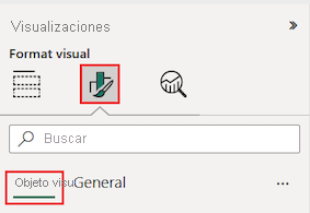 Captura de pantalla que muestra cómo acceder a la sección Formato de objeto visual del panel Visualizaciones.