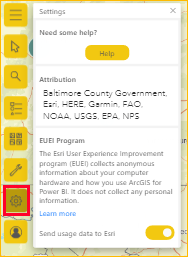 Captura de pantalla que muestra el panel de Configuración de ArcGIS for Power BI.